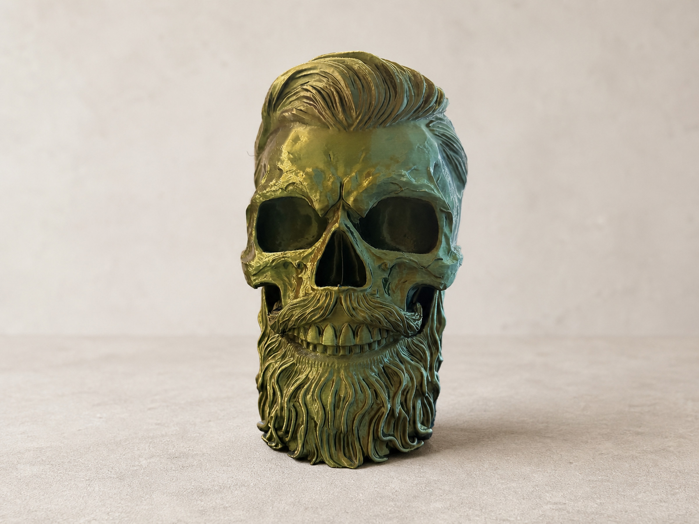 Iridescent bearded skull headphone stand